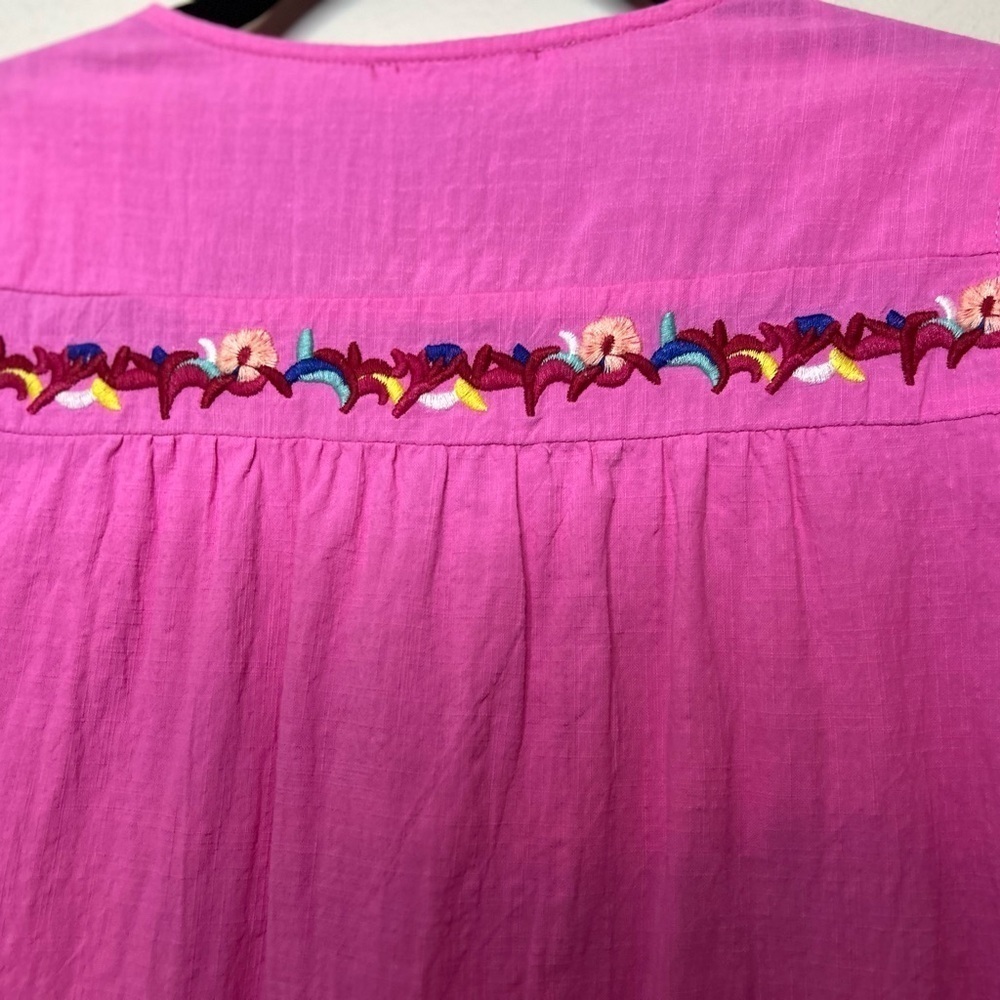 Hot Pink Baby Doll Ruffle Sleeve Embroidered Dress Size S - Picture 8 of 9